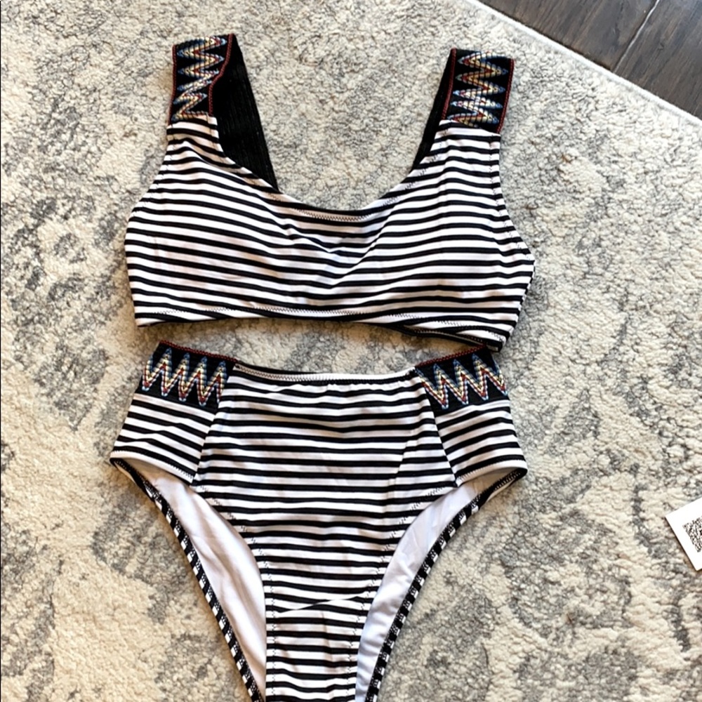 Black and white striped bikini